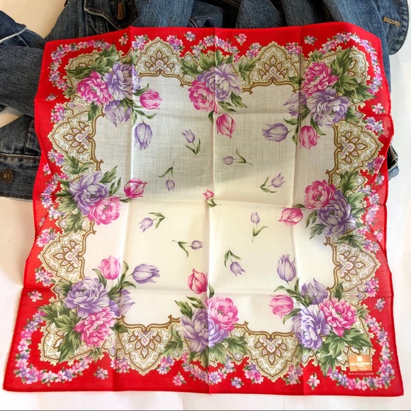 BALENCIAGA Floral Print Silk Color Block Scarf - Picture 9 of 12